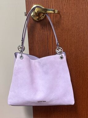 Michael Kors Lilac Suede Shoulder Bag with Silver Hardware